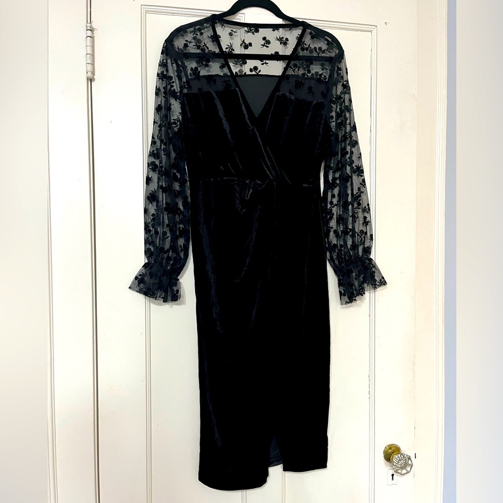 Velvet Black Sheer Sleeve Dress